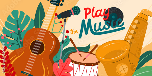 Music in Garden Concert Banner Concept, Vector, Illustration