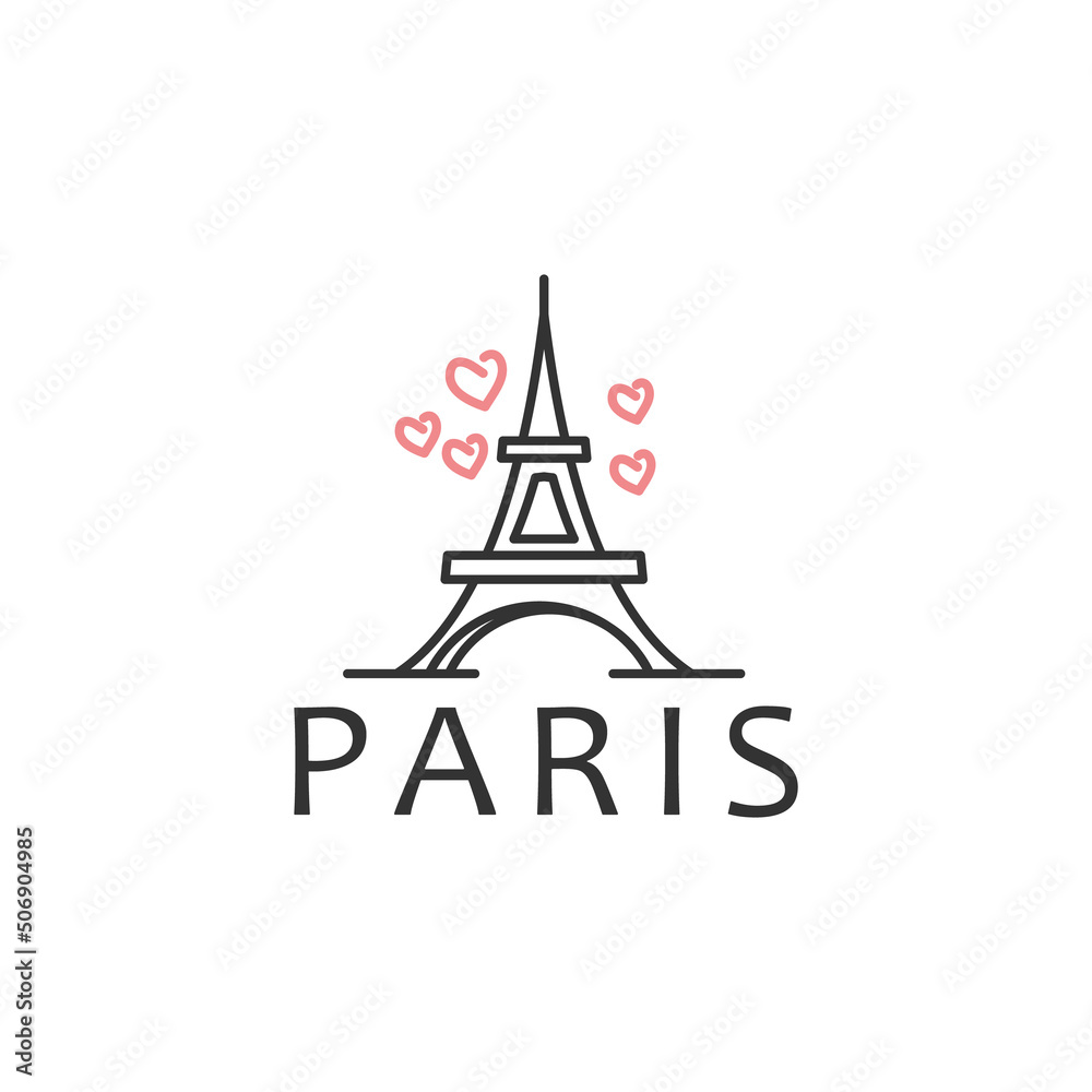 Paris Eiffel Tower with Heart Love Plane Travel Logo design vector