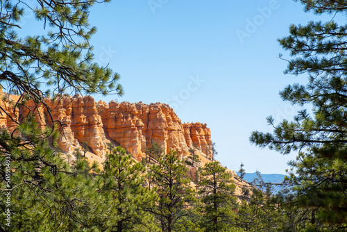 Unique rock formations from sandstone made by geological erosion in Bryce canyon, Utah, USA. Hoodoos and rock formations.
