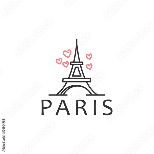 Paris Eiffel Tower with Heart Love Plane Travel Logo design vector