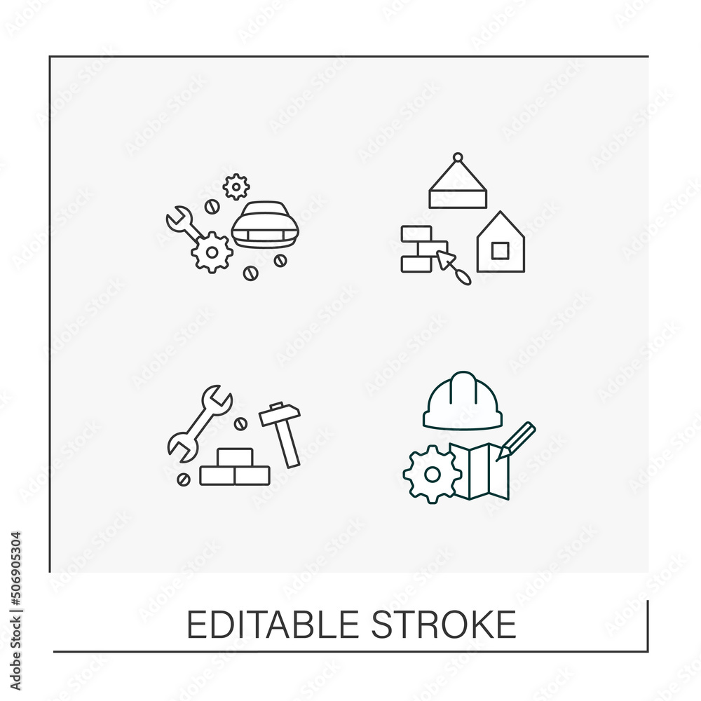  Professions line icons set. Various professions. Important jobs. Career concepts. Isolated vector illustrations.Editable stroke