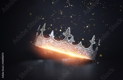 Fototapeta low key image of beautiful queen or king crown