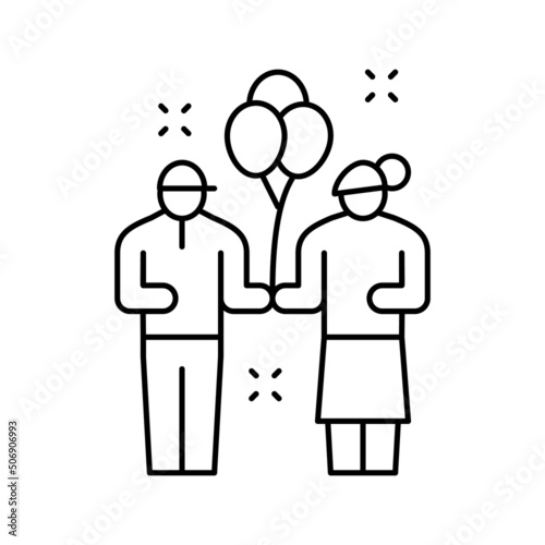 kids enjoying in amusement park line icon vector illustration