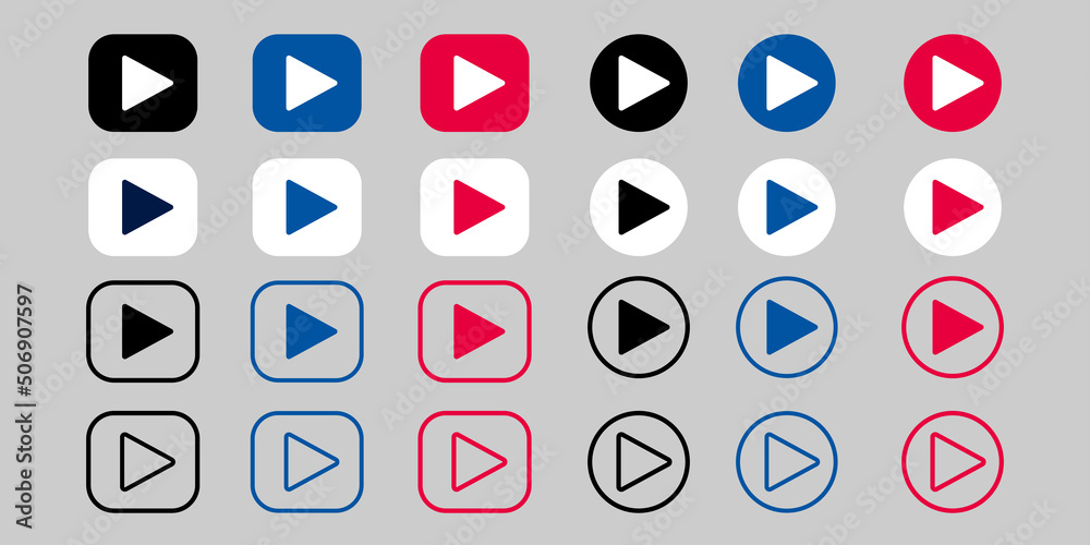 Play buttons icon set. Start Buttons Illustration. Video Audio Player ...