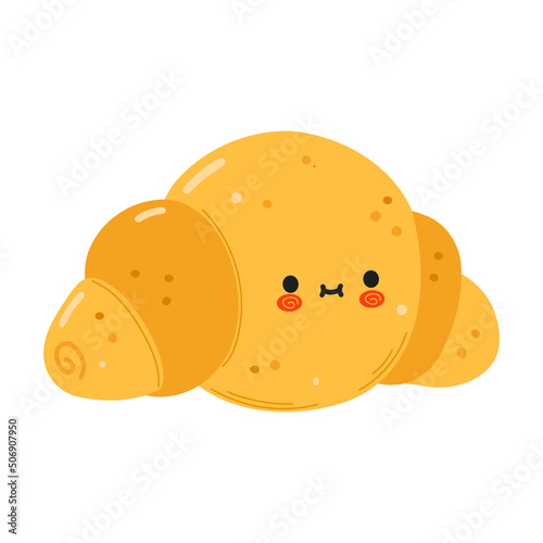 Cute funny croissant character. Vector hand drawn cartoon kawaii character illustration icon. Isolated on white background. Croissant character concept