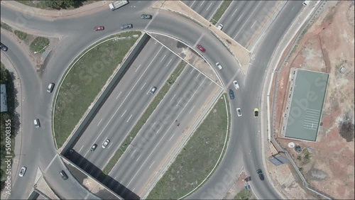 Aerial view of a highway along a forest in Africa, Ghana photo