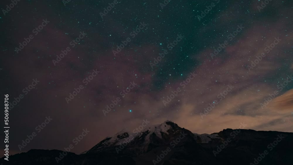 4K Timelapse Sequence of Cayambe, Ecuador - The top of volcano at night with the stars in the back of the mountain 4K Timelapse Sequence of Cayambe, Ecuador - The top of volcano at night with the stars in the back of the mountain