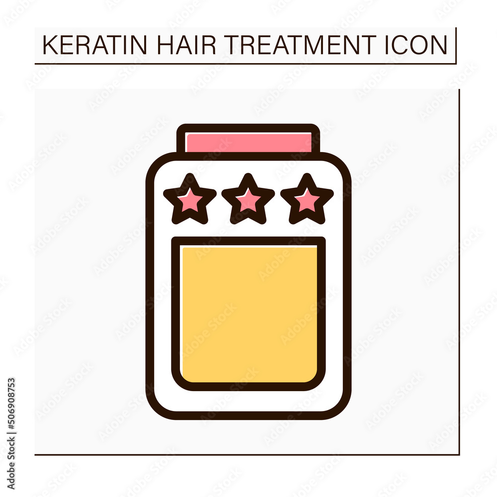 Fototapeta premium Keratin reviews color icon.Feedback about hair care procedure. Keratin treatment in beauty salons. Positive review. Beauty procedure concept. Isolated vector illustration
