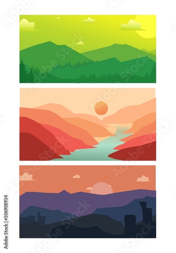 Mountain landscape scenery flat minimalist design for wall decoration vector design