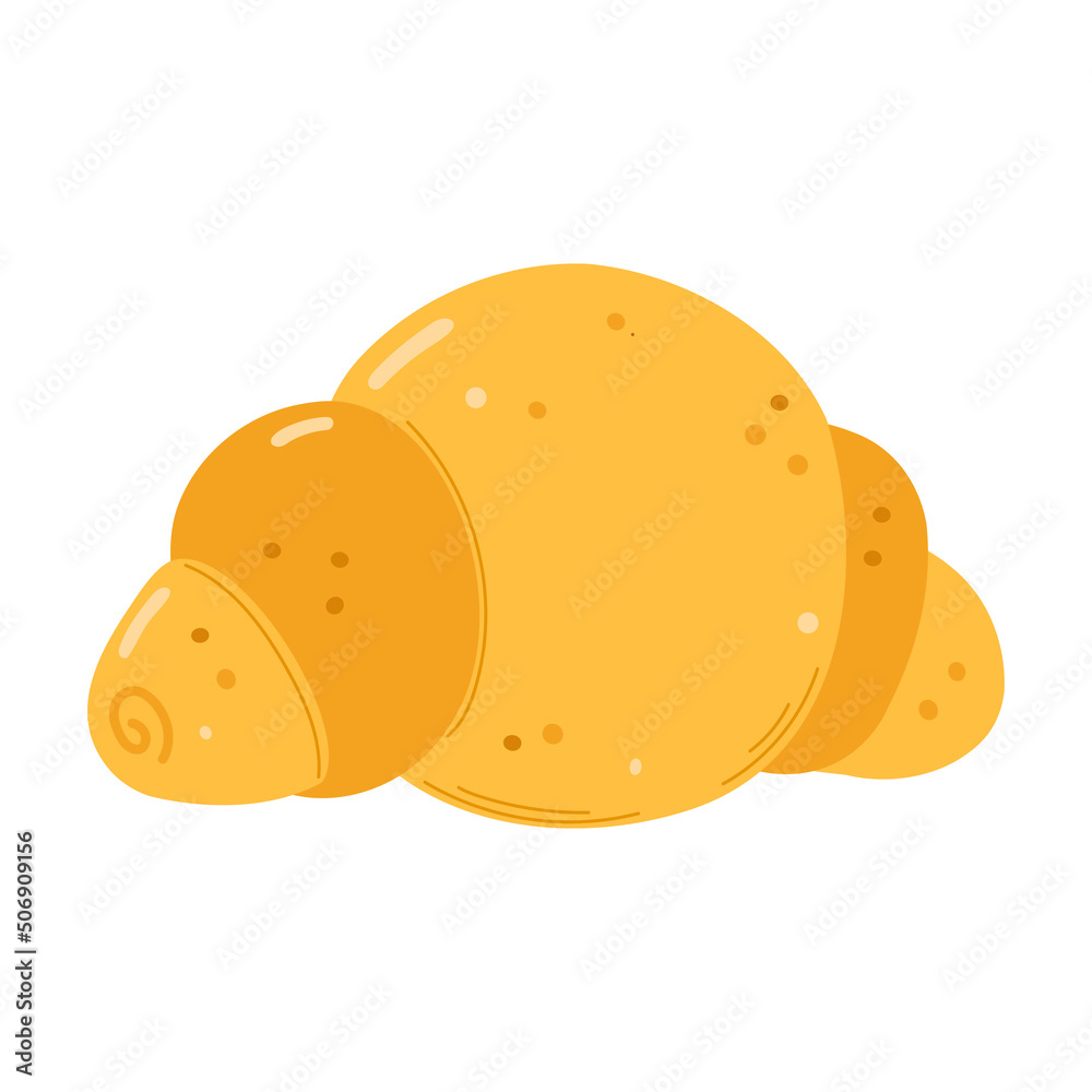 Cute funny croissant character. Vector hand drawn cartoon kawaii character illustration icon. Isolated on white background. Croissant character concept Cute funny croissant character. Vector hand drawn cartoon kawaii character illustration icon. Isolated on white background. Croissant character concept