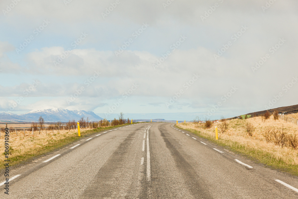 Road in Iceland in sunny day.