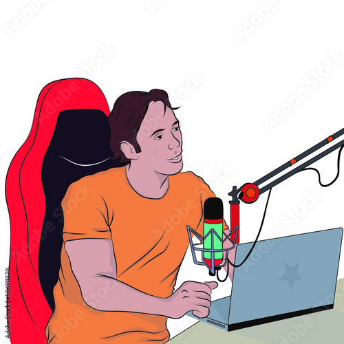 Influencer broadcasting live, young influencer with different technological accessories.