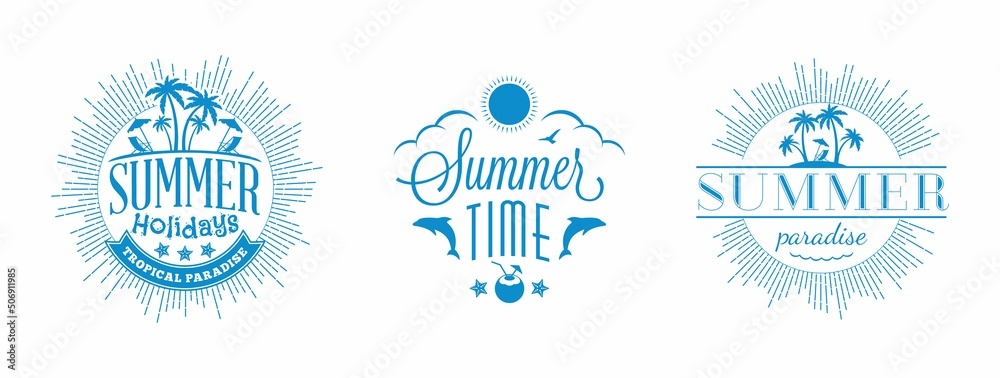 hand draw summer holiday logo set - obrazy, fototapety, plakaty 