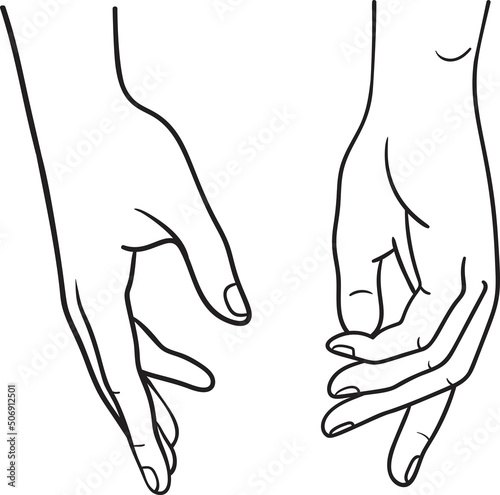 Human hand front and back view vector illustration, male female anatomy line art