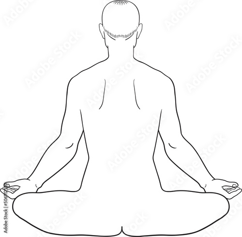 Man sitting in a lotus position back view, male anatomy vector illustration