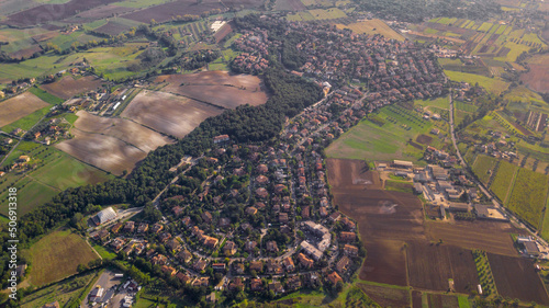Aerial view of the hamlet of Valcanneto in the municipality of Cerveteri near Rome, in Italy.