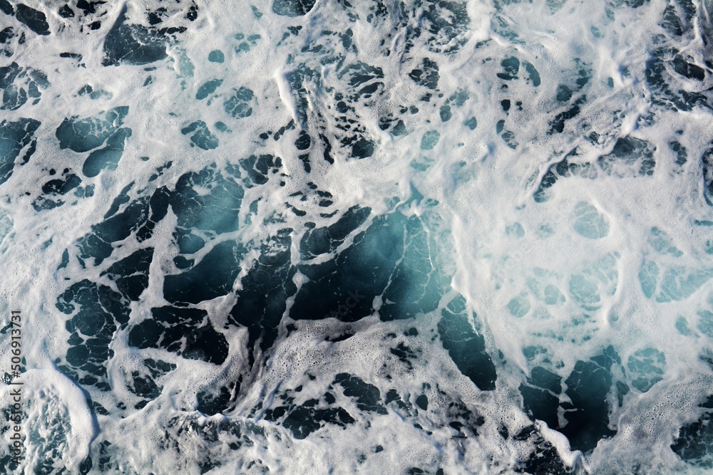 Fototapeta premium Waterfall, stormy waves, water splash in water