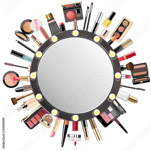 Vector Makeup Cosmetics Concept with Mirror