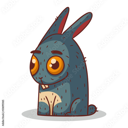 A Smiling Hare, isolated vector illustration. Cute cartoon illustration of sitting hare looking at something with interest. Funny sketch drawn rabbit. A simple drawing of a bunny on white background.