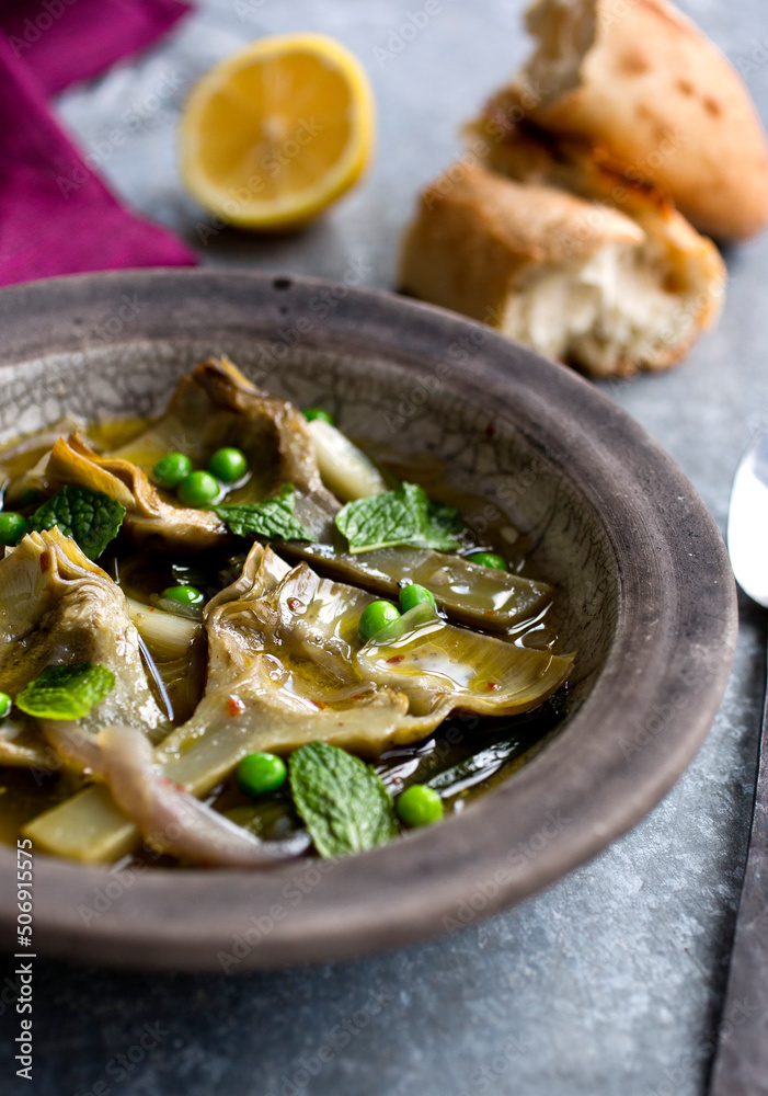 Stewed Artichokes with Mint and Peas Stewed Artichokes with Mint and Peas