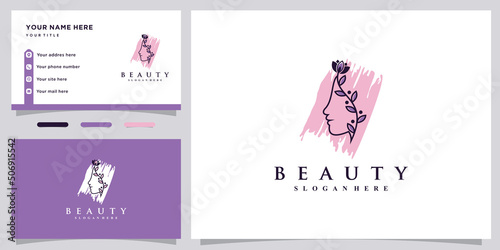 Beauty logo design icon for beauty salon with business card template Premium Vector