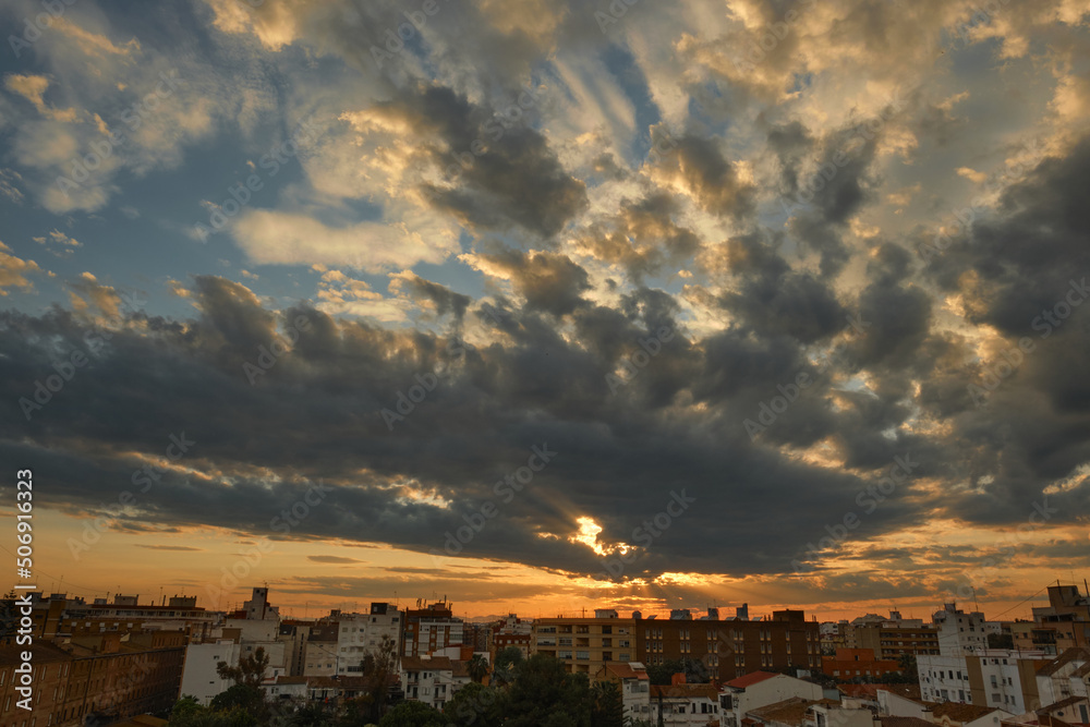 landscape clouds on city sunset