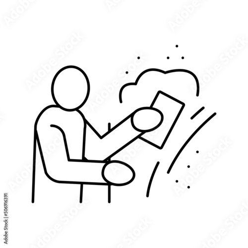 plasterer working line icon vector illustration