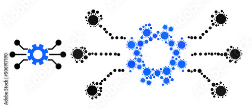 Circuit gear mosaic icon. Vector mosaic formed of scattered bacilla icons. Viral mosaic circuit gear icon. Circuit gear mosaic for medical templates.