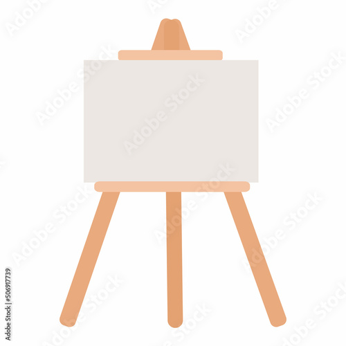 Canvas easel clean artist wood isolated background on white. Vector Wooden Brown Sienna Easel with Mock Up Empty Blank Canvas