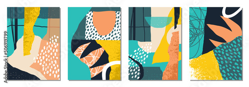 Set of trendy social media templates with abstract organic shapes composition in contemporary collage minimal style