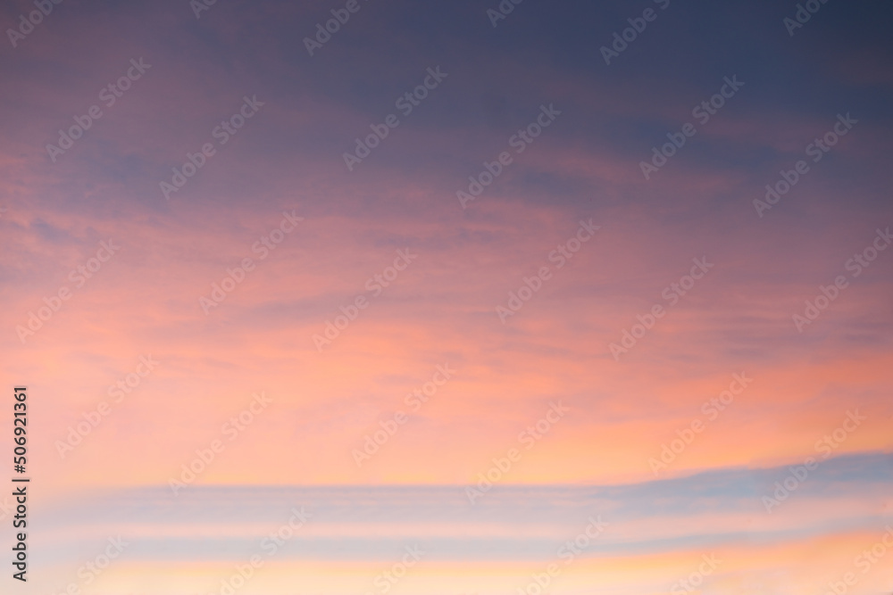 Amazing gradients pink and blue sky at sunset. Colored pastel wallpaper