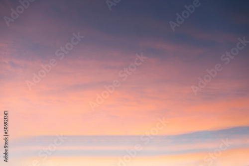 Amazing gradients pink and blue sky at sunset. Colored pastel wallpaper