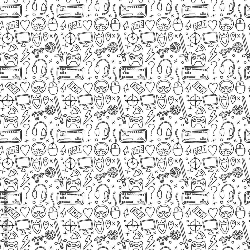 seamless pattern with gaming icons. gaming vector icons