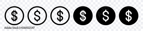 Dollar sign. Set of black dollar icons. Vector clip art isolated on white background.