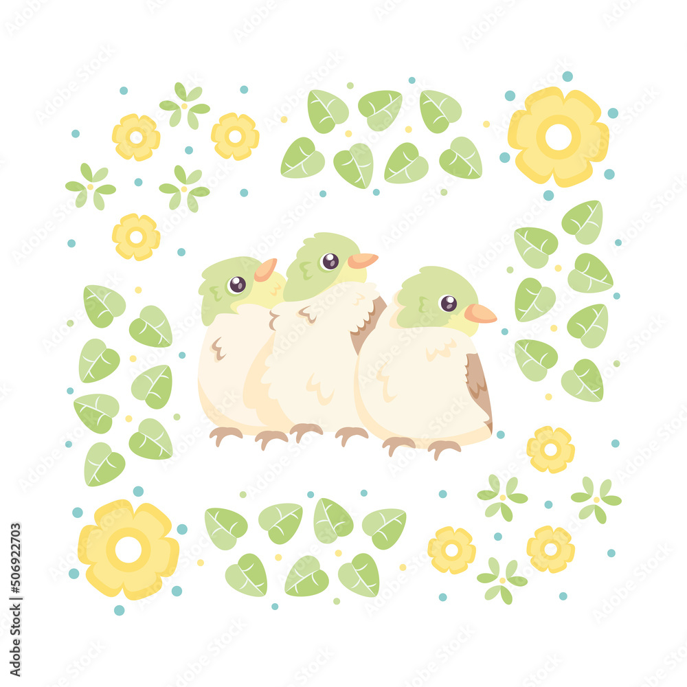 Fototapeta premium Isolated cute bird in a floral frame Vector illustration