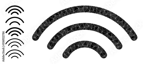 Vector triangulated broadcasting source icon illustration is designed of scattered filled triangles. Triangulated broadcasting source polygonal 2d vector illustration.