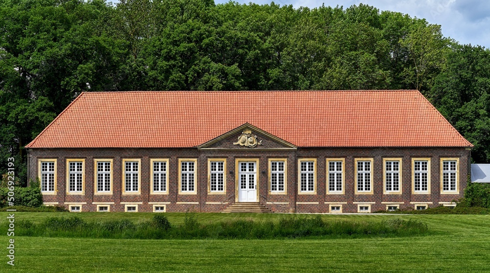 View of the “Orangerie“ building. Nordkirchen Castle, North Rhine-Westphalia, Germany