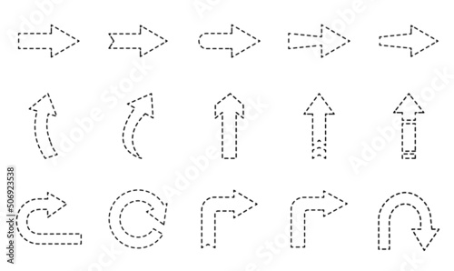 Arrow outline icons set on white background, dotted line.