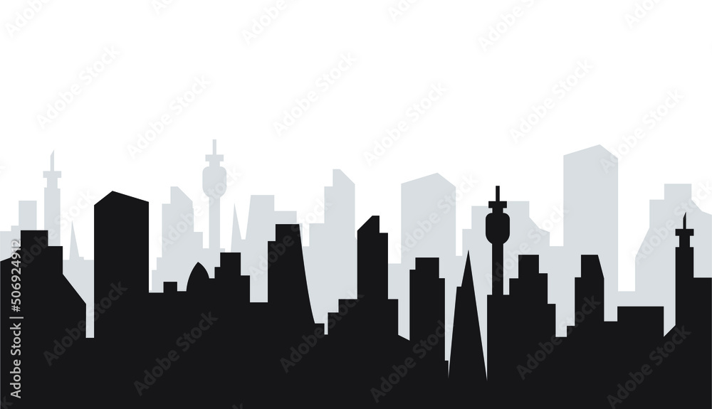 City skyline silhouette. Modern cityscape vector for t shirt. Abstract city landscape illustration. Silhouette of the city.