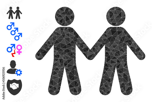 Vector triangulated people pair icon image is combined from random filled triangles. Triangulated people pair polygonal symbol vector illustration.