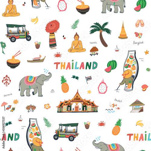 Thailand travel vector seamless pattern