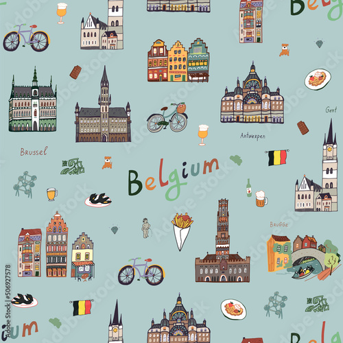 Belgium traveling vector seamless pattern