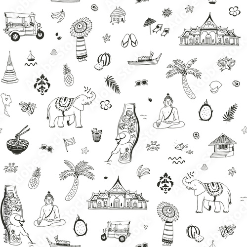 Thailand travel vector seamless pattern