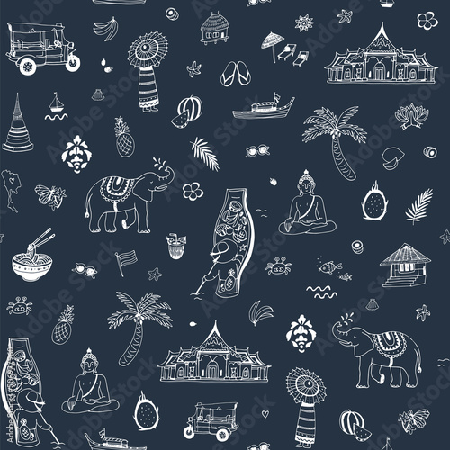Thailand travel vector seamless pattern