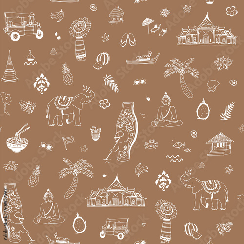 Thailand travel vector seamless pattern