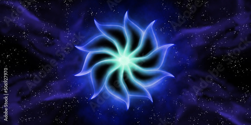 Ajna chakra is blue in the black starry sky.