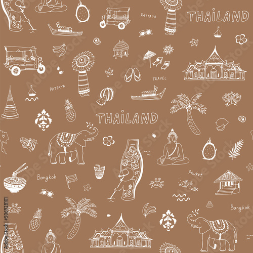 Thailand travel vector seamless pattern