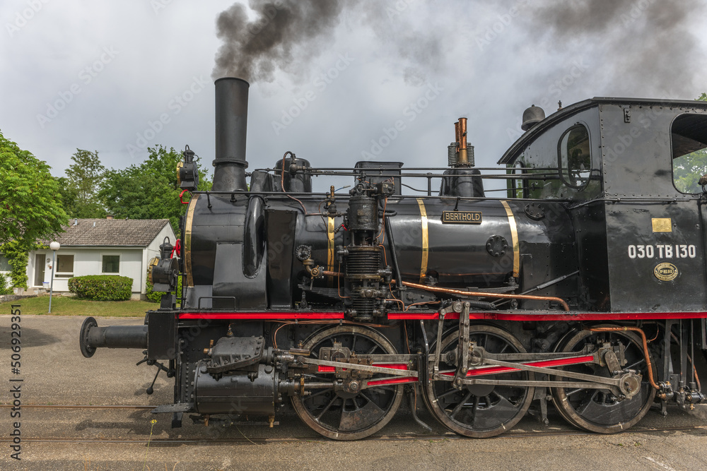 Steam locomotive of Rhine Tourist Railway in spring. Steam locomotive of Rhine Tourist Railway in spring.