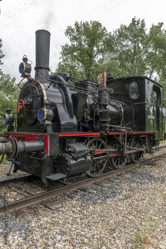 Steam locomotive of Rhine Tourist Railway in spring.
