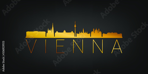 Vienna, Austria Gold Skyline City Silhouette Vector. Golden Design Luxury Style Icon Symbols. Travel and Tourism Famous Buildings.